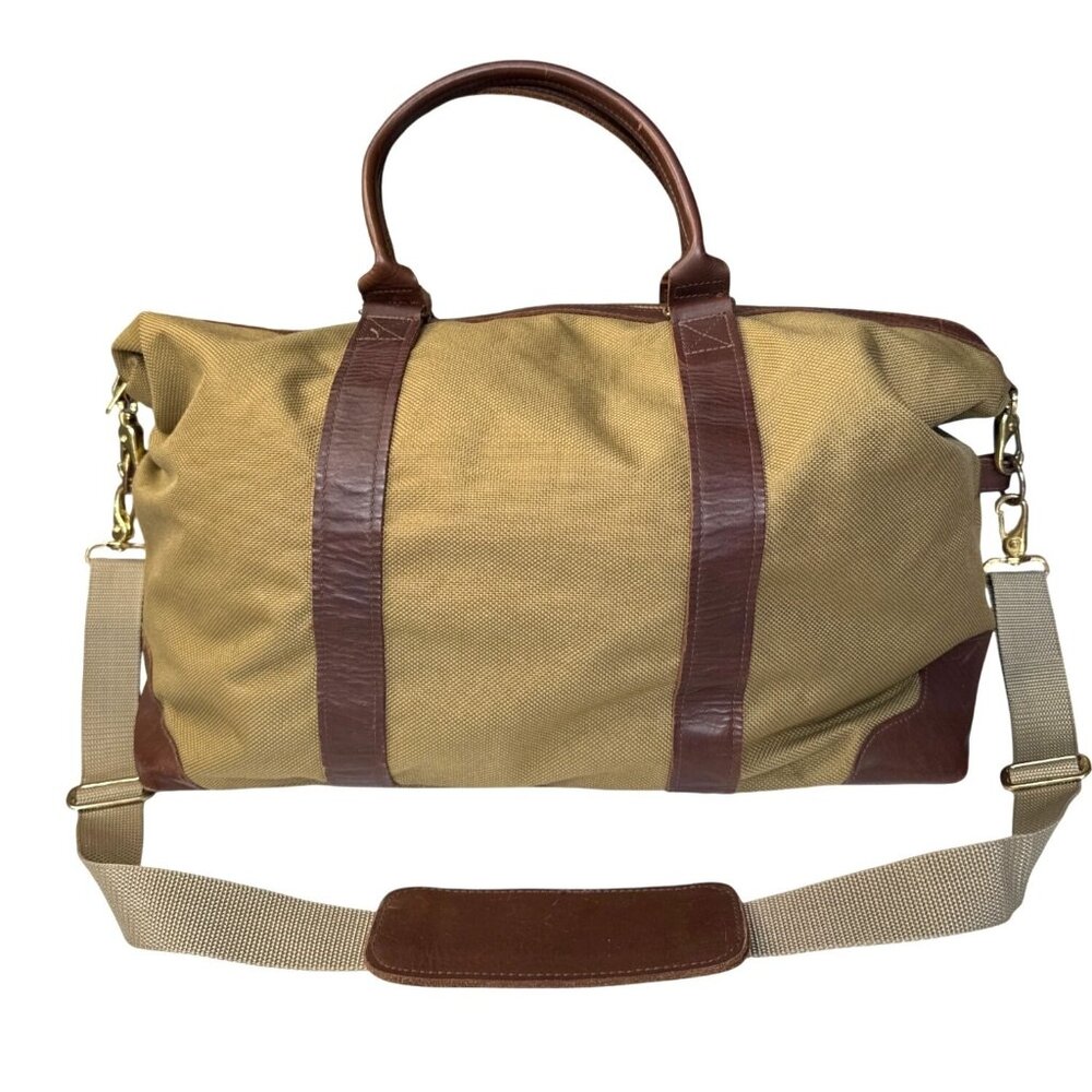 VCP Vintage-Style Canvas Duffel Bag With Brown Leather Trim & Adjustable Strap L